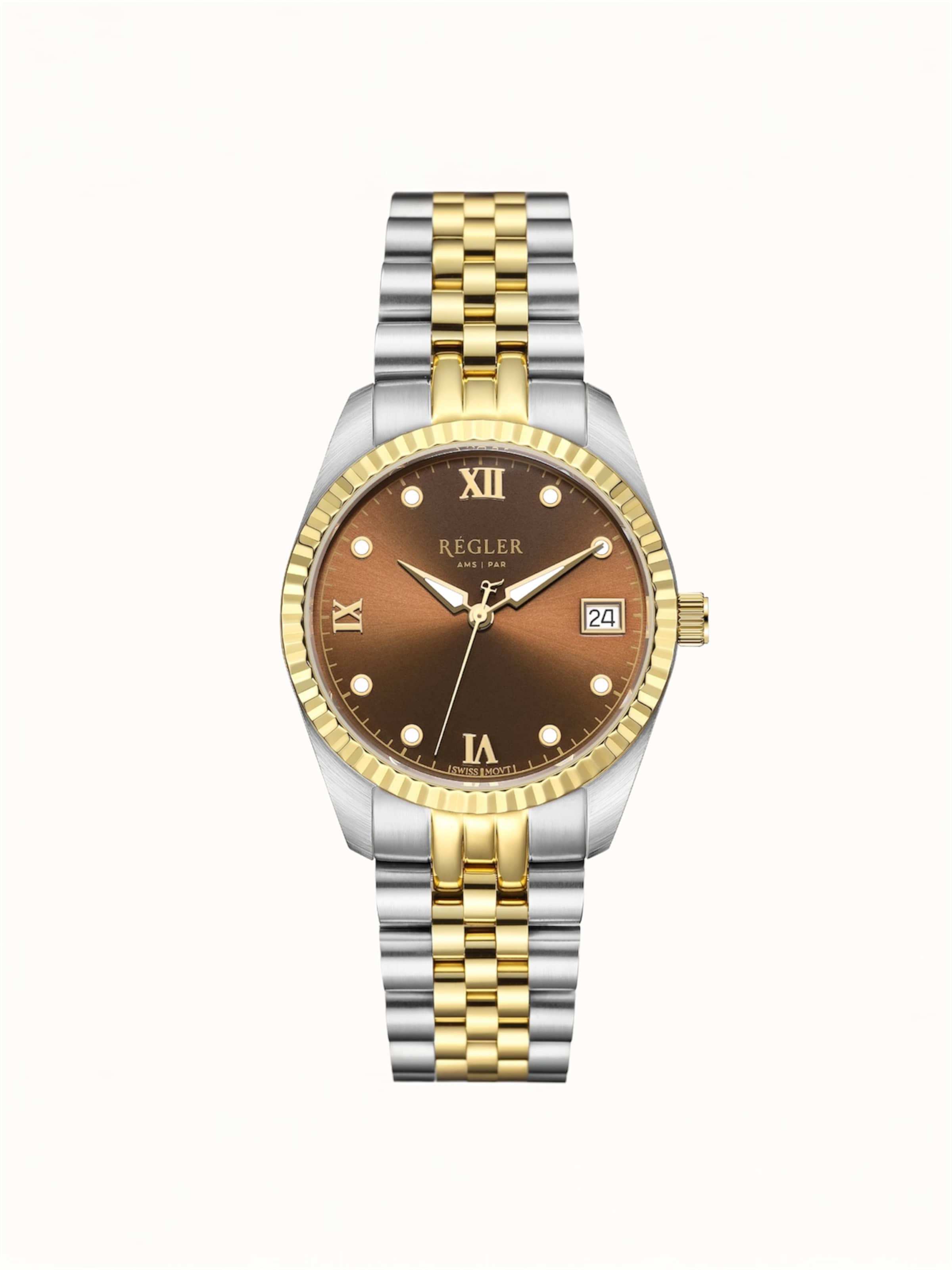Régler Analog Watch 'Régler Liberté Steel Bi-Colour Silver / Gold - Coffee' in Gold: front