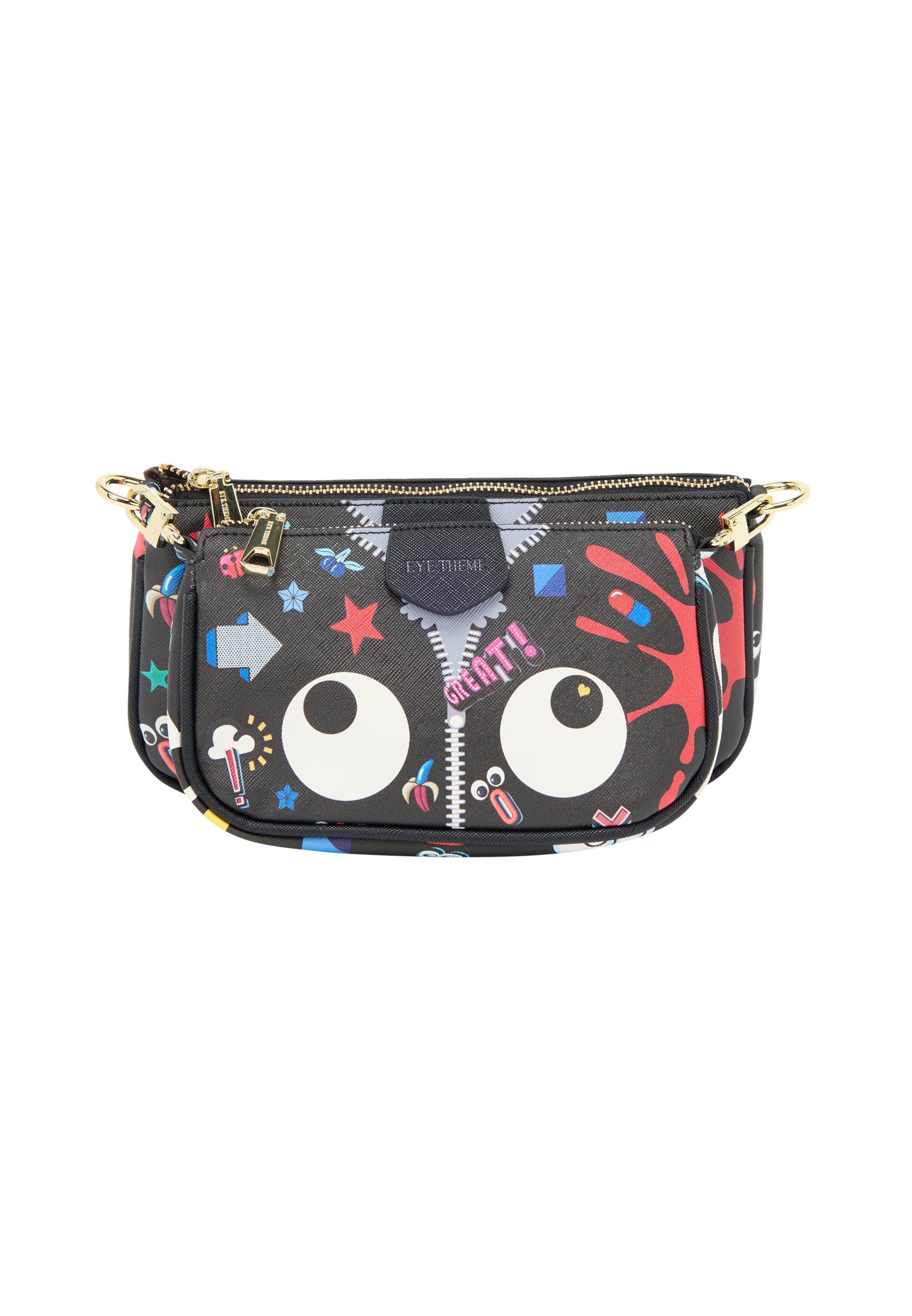 MYMO Õlakott 'Pop Eyetheme', värv must: eest vaates