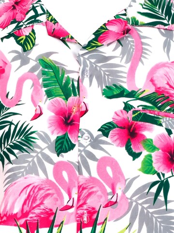King Kameha Shirt 'Flamingo Flowers' in White