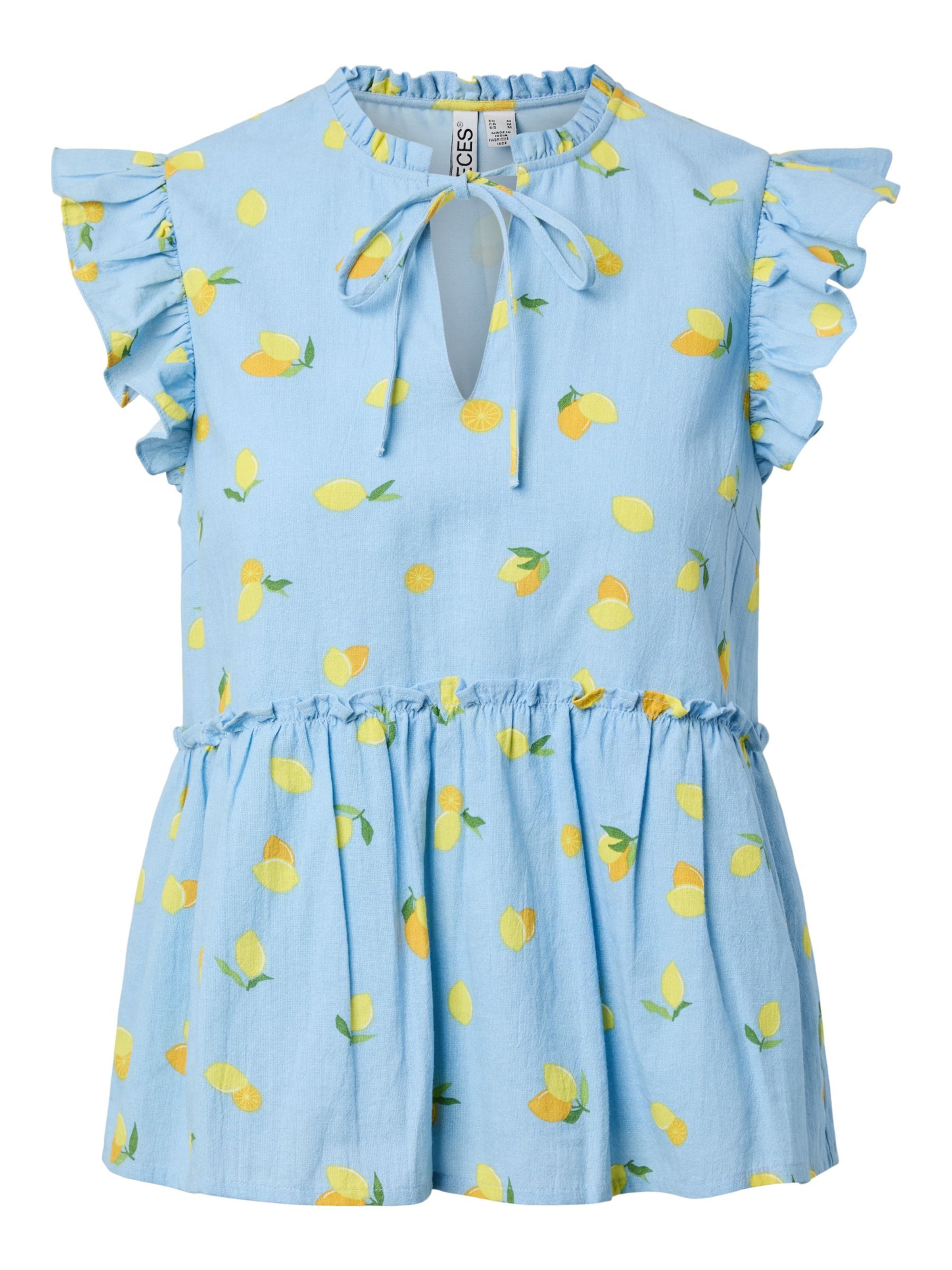 PIECES Bluse 'PCEmma' i himmelblå / gul / grøn / orange, Produktvisning