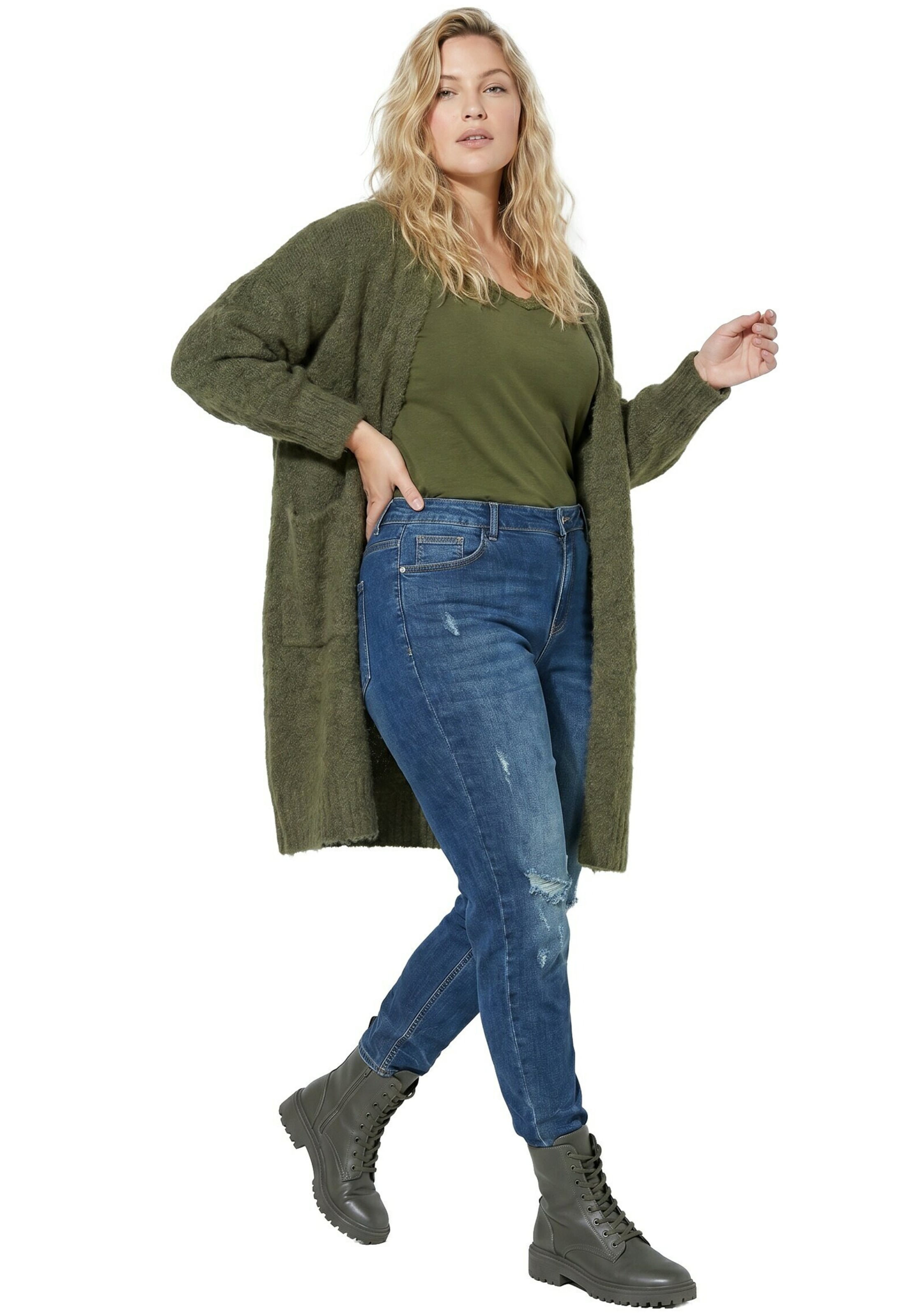 Ulla Popken Lang cardigan i grøn: forside