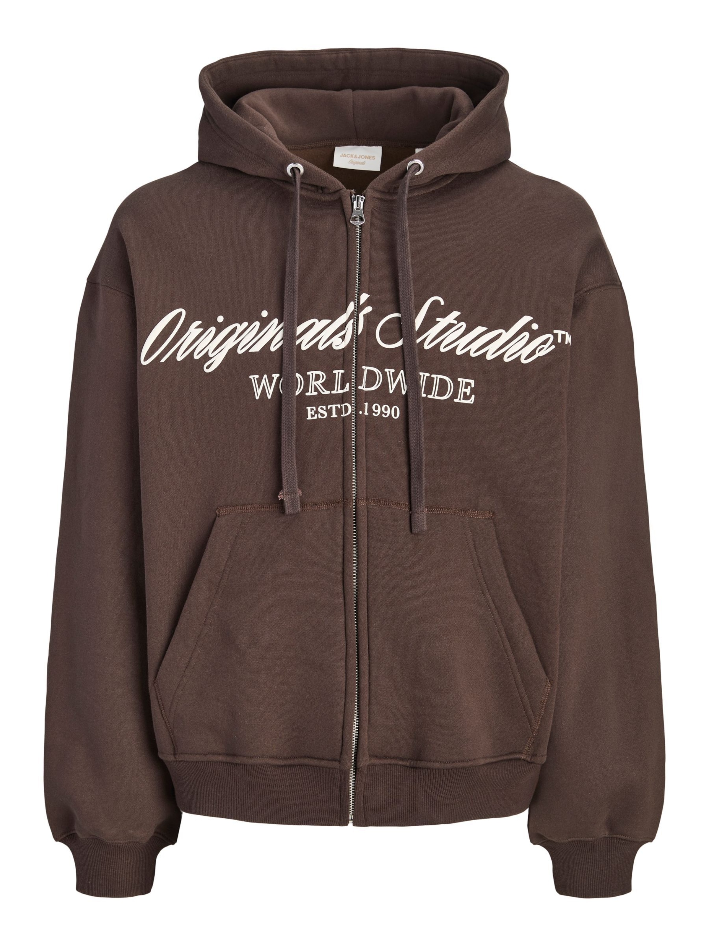 JACK & JONES - Sudadera con cremallera en marrón: frente