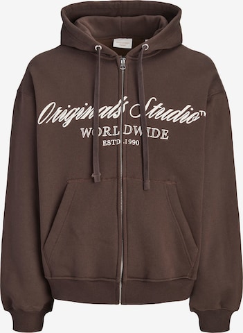 JACK & JONES - Sudadera con cremallera en marrón: frente