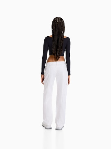 Bershka Wide Leg Bukser i hvid