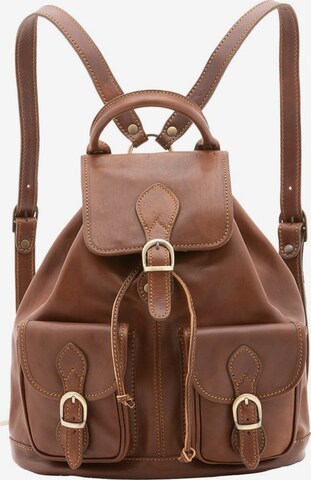 Zaino 'Zaino in vera pelle con bottone magnetico e coulisse - Made in Italy' di Alessia Firenze in marrone: frontale