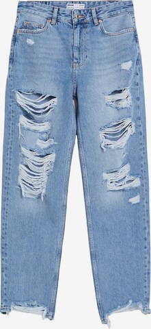 Jeans de la Bershka pe albastru: față