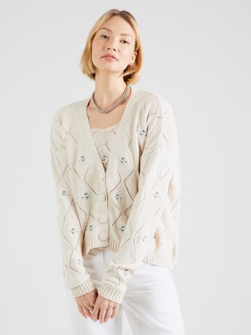 Happiness İstanbul Set: Strickjacke und Stricktop in Beige: Vorderseite