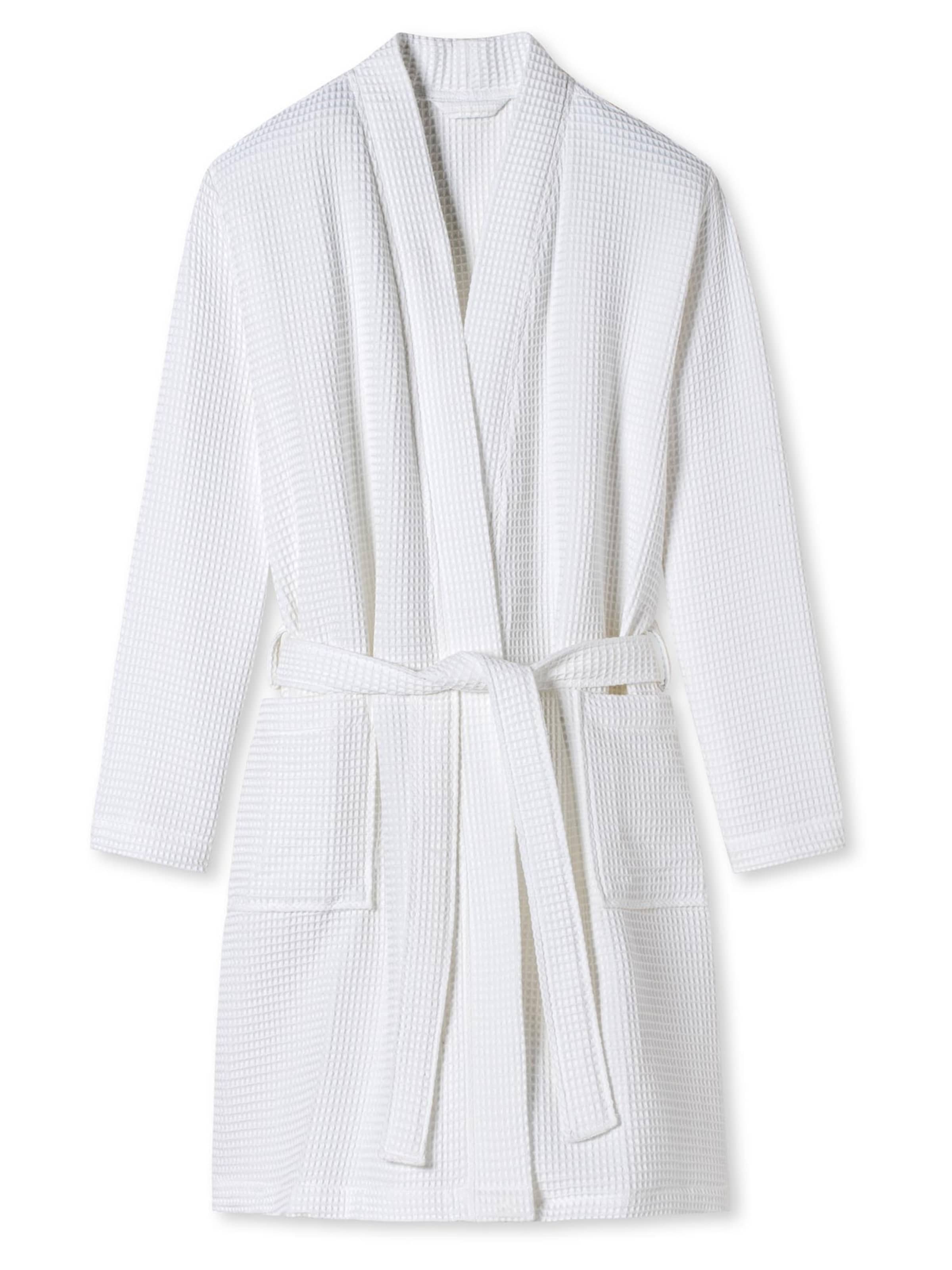 SCHIESSER Long Bathrobe 'Waffel Piqué - Organic Cotton' in White: front