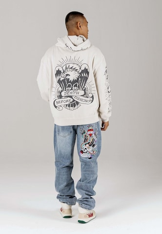 Ed Hardy Sweatjacke 'Death Before Dishonor' in Beige