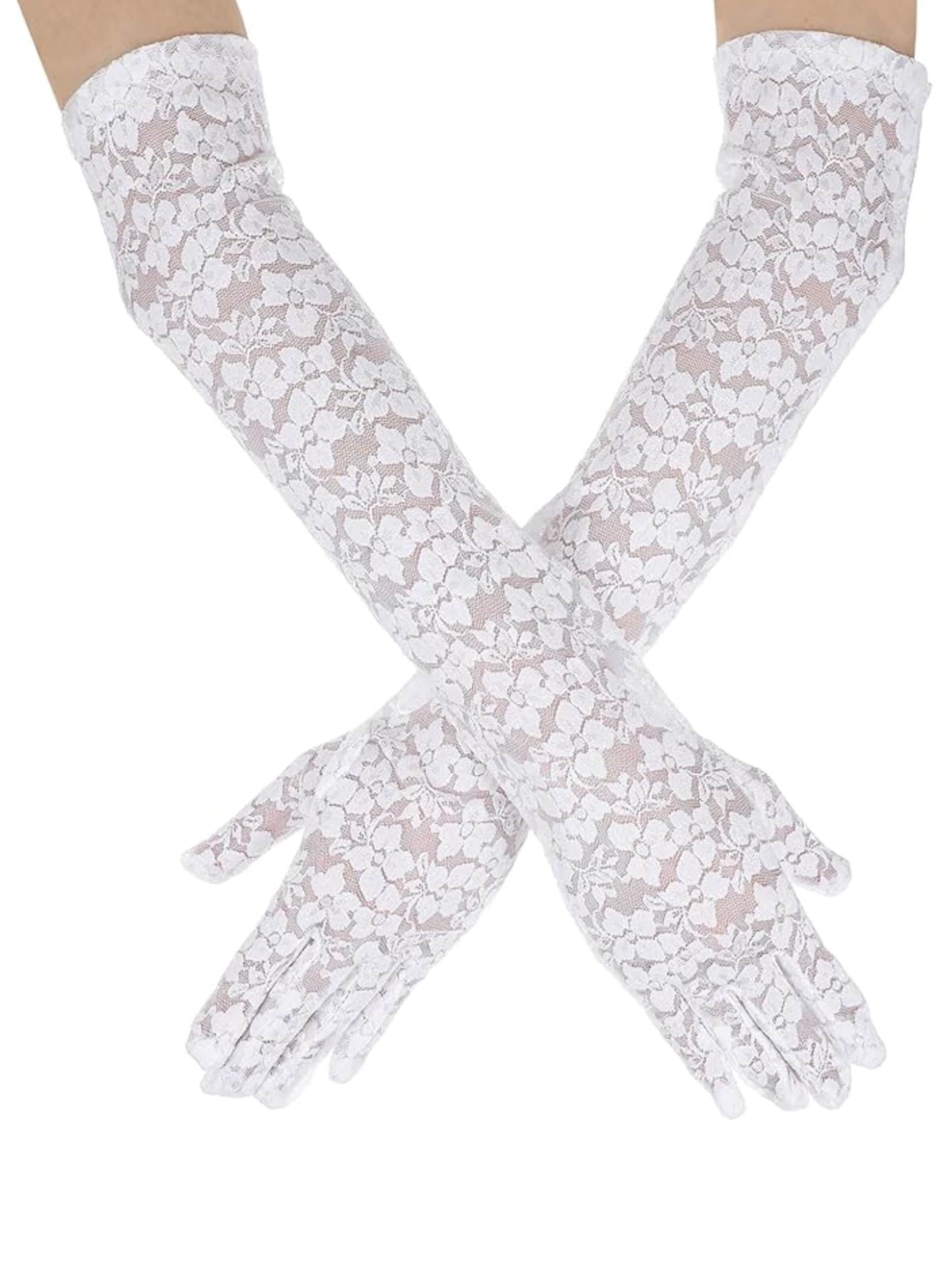 Dirndline Full Finger Gloves 'Spitzenhandschuhe, lang' in White: front