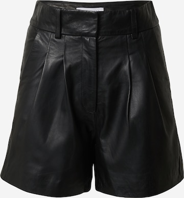 Warehouse Regular Pleat-Front Pants in Black: front