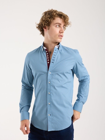 7Camicie Slim fit Zakelijk overhemd 'Donatello Iconic Poplin Stretch Man Shirt Light Blue White' in Blauw: voorkant