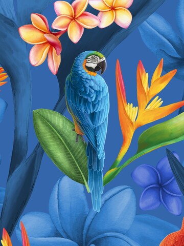Hawaiihemdshop.de - Ajuste regular Camisa 'Hawaiihemd "Flower Parrots (blue)"' en azul