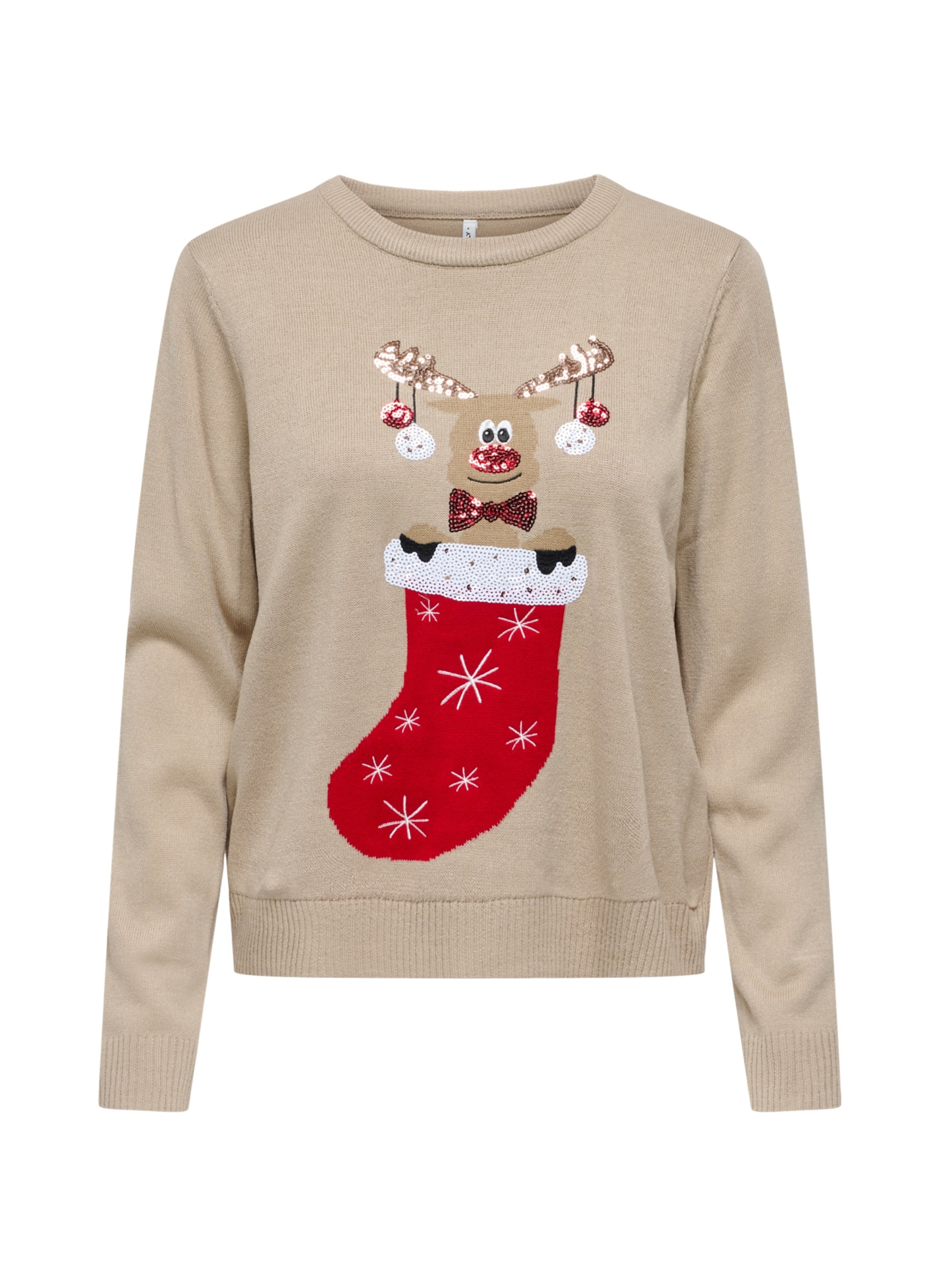 ONLY Sweater 'Xmas Shine' in Beige: front