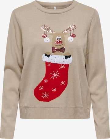 Pull-over 'Xmas Shine' ONLY en beige : devant