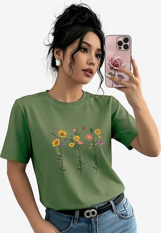 GORHEY Shirt 'Women's Casual Cotton Summer T-Shirt with Flowers Print' in Grün: Vorderseite