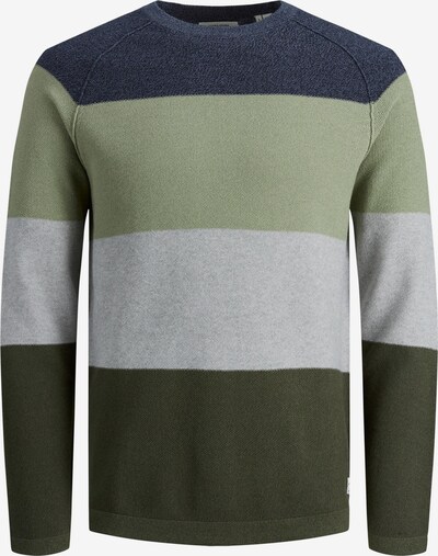 JACK & JONES Sweater 'Gustav' in Night blue / Light grey / Olive / Pastel green, Item view