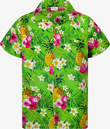 King Kameha Shirt 'Pineapple Flowers' in Grün: Vorderseite