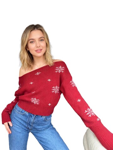 KoJooin Pullover 'Damen Kurzer Pullover mit Snowflake-Muster Süßer Weihnachten Rollkragen Strickpullover Festliche'‌‌‌‌‌‌‌ in Rot: Vorderseite