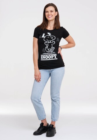 LOGOSHIRT Shirt 'Snoopy - Happy' in Zwart