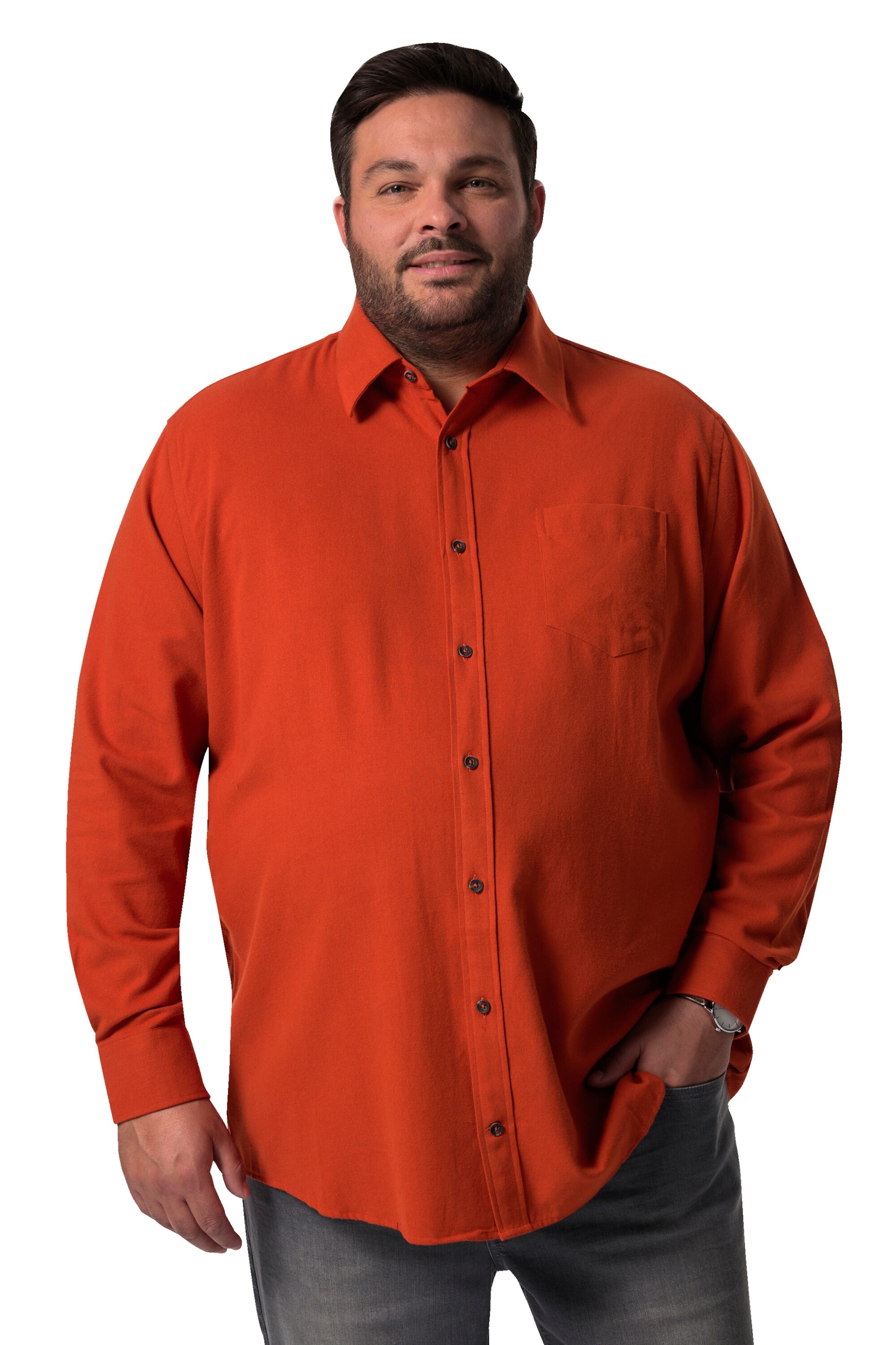 Men Plus Comfort fit Button Up Shirt in Orange: front