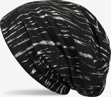 styleBREAKER Mütze 'Beanie mit Metallic Streifen Print' in Schwarz: Vorderseite