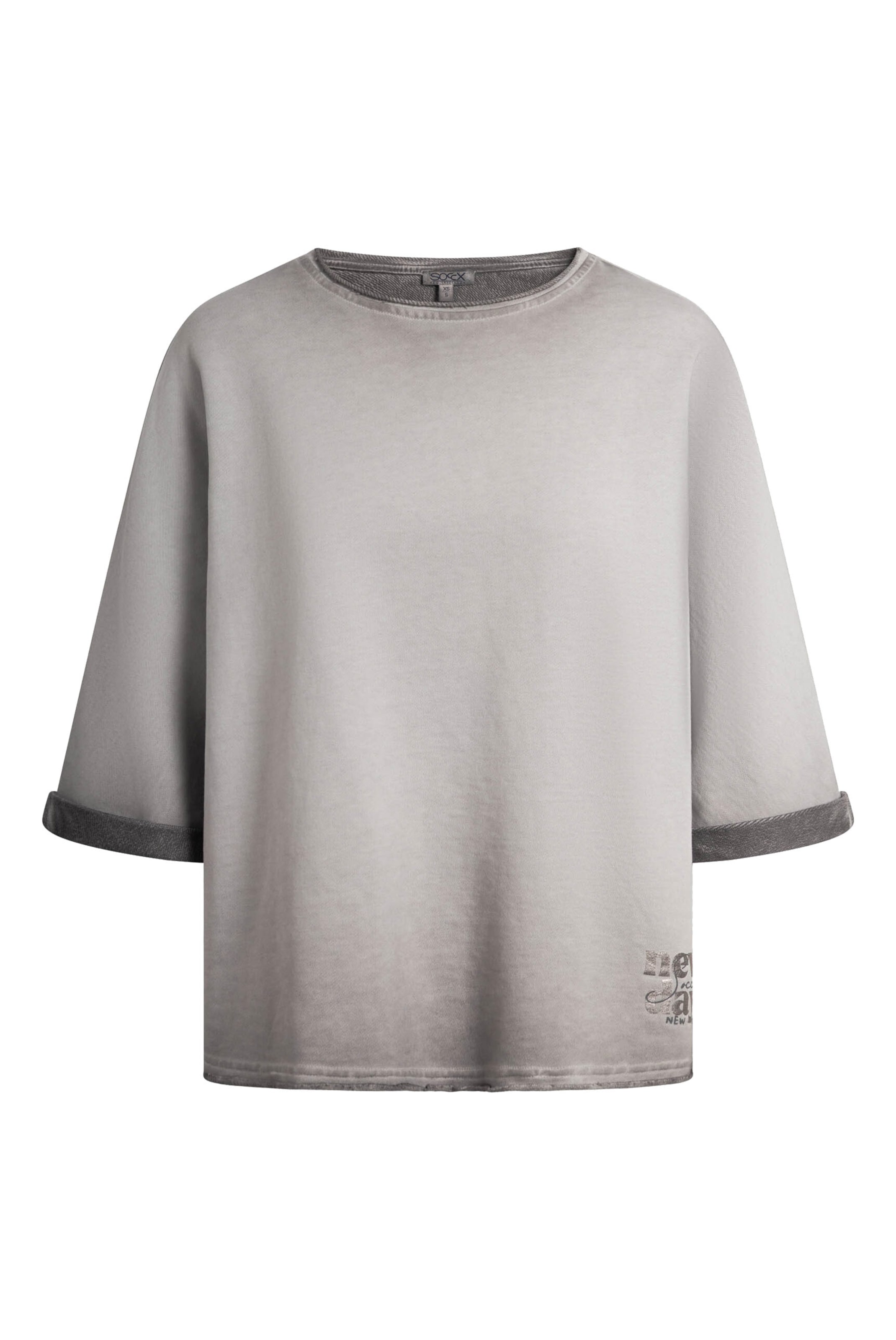 Soccx Sweatshirt Oil Dyed mit Kurzarm und Backprint in Grau: Vorderseite