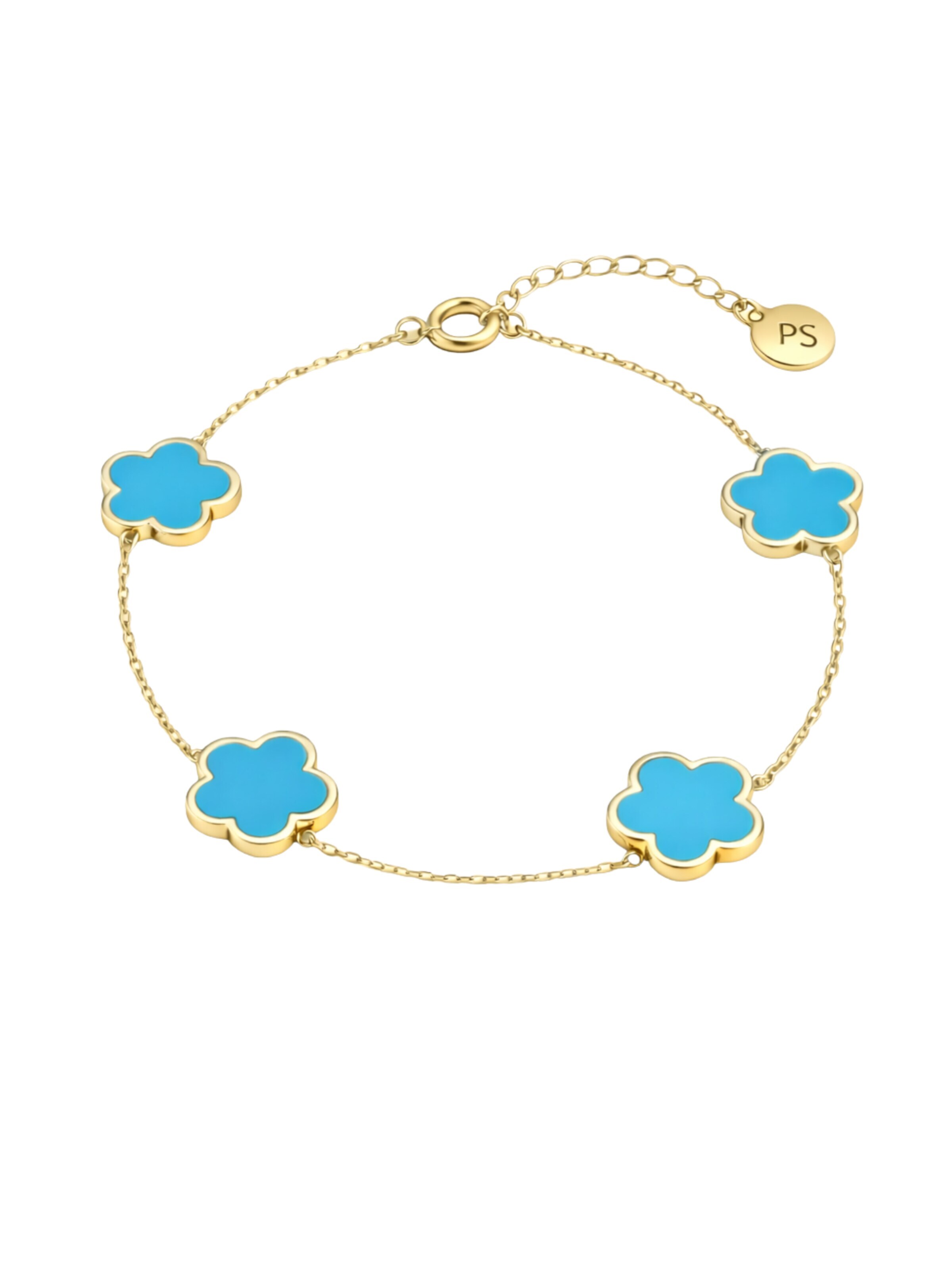 Pure Schmuck Bracelet 'Clover Ice Blue' in Gold: front