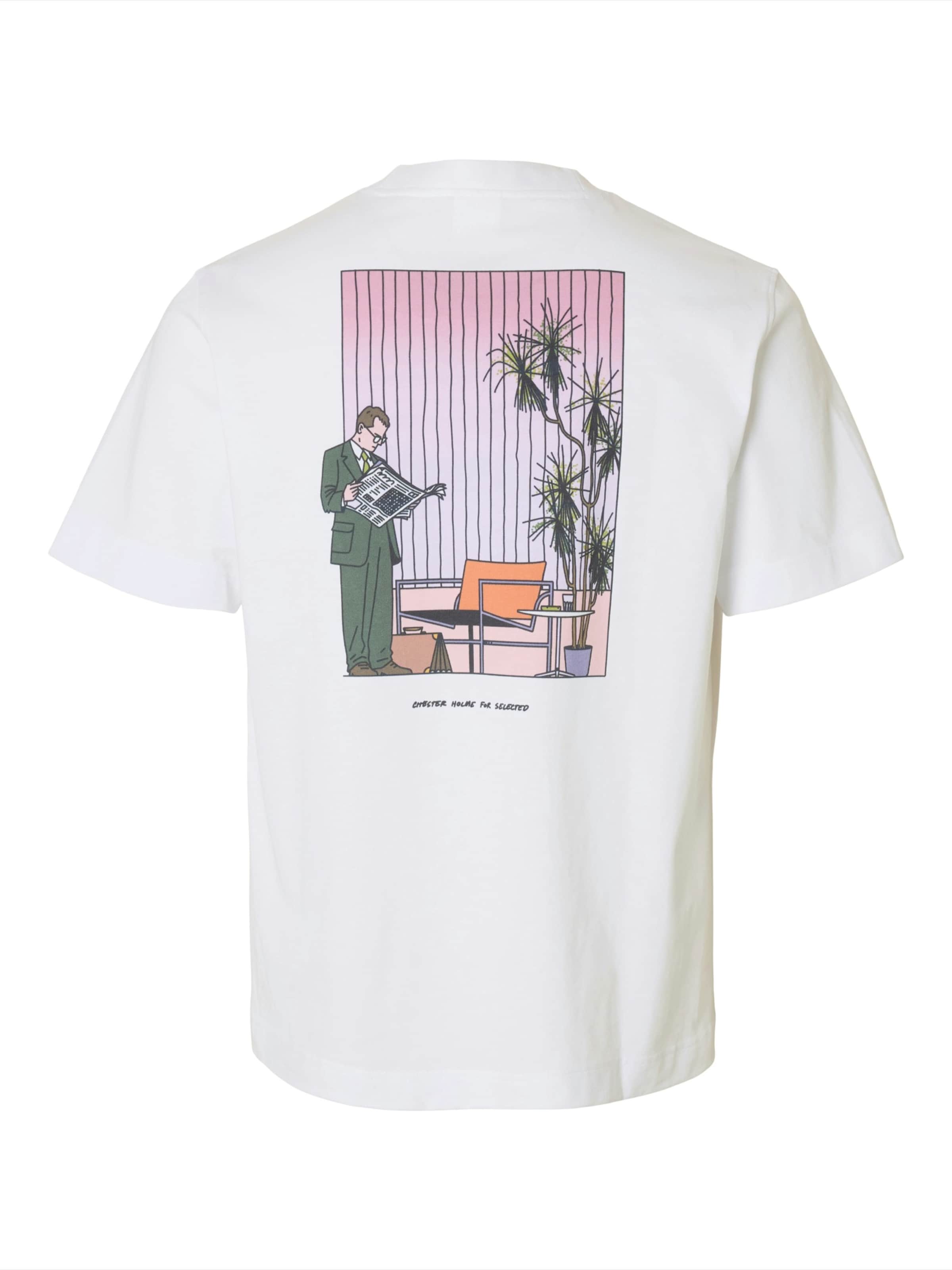 SELECTED Футболка 'SLHPETE LICENSE' в Белый