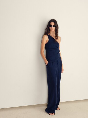 MANGO Wide leg Bandplooibroek 'CRETA' in Blauw
