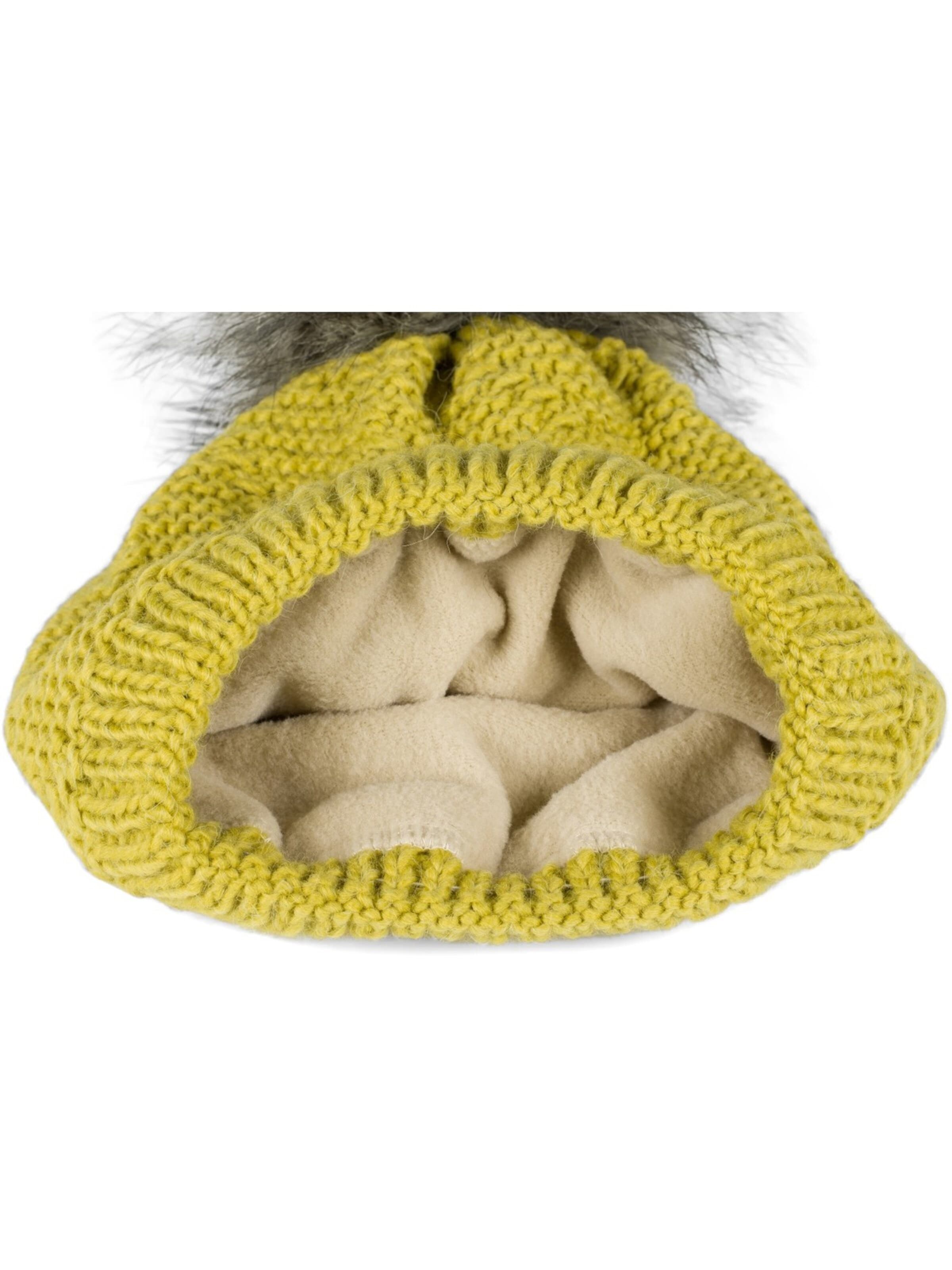 styleBREAKER Mütze 'Einfarbige Strick Bommelmütze mit Thermo-Fleece'‌‌‌‌‌‌‌‌ in Grün