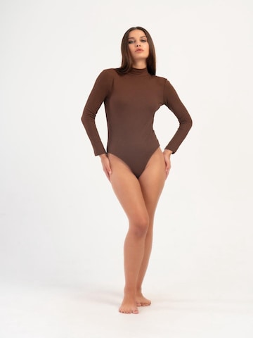 C&City Shirt Bodysuit in Brown: front