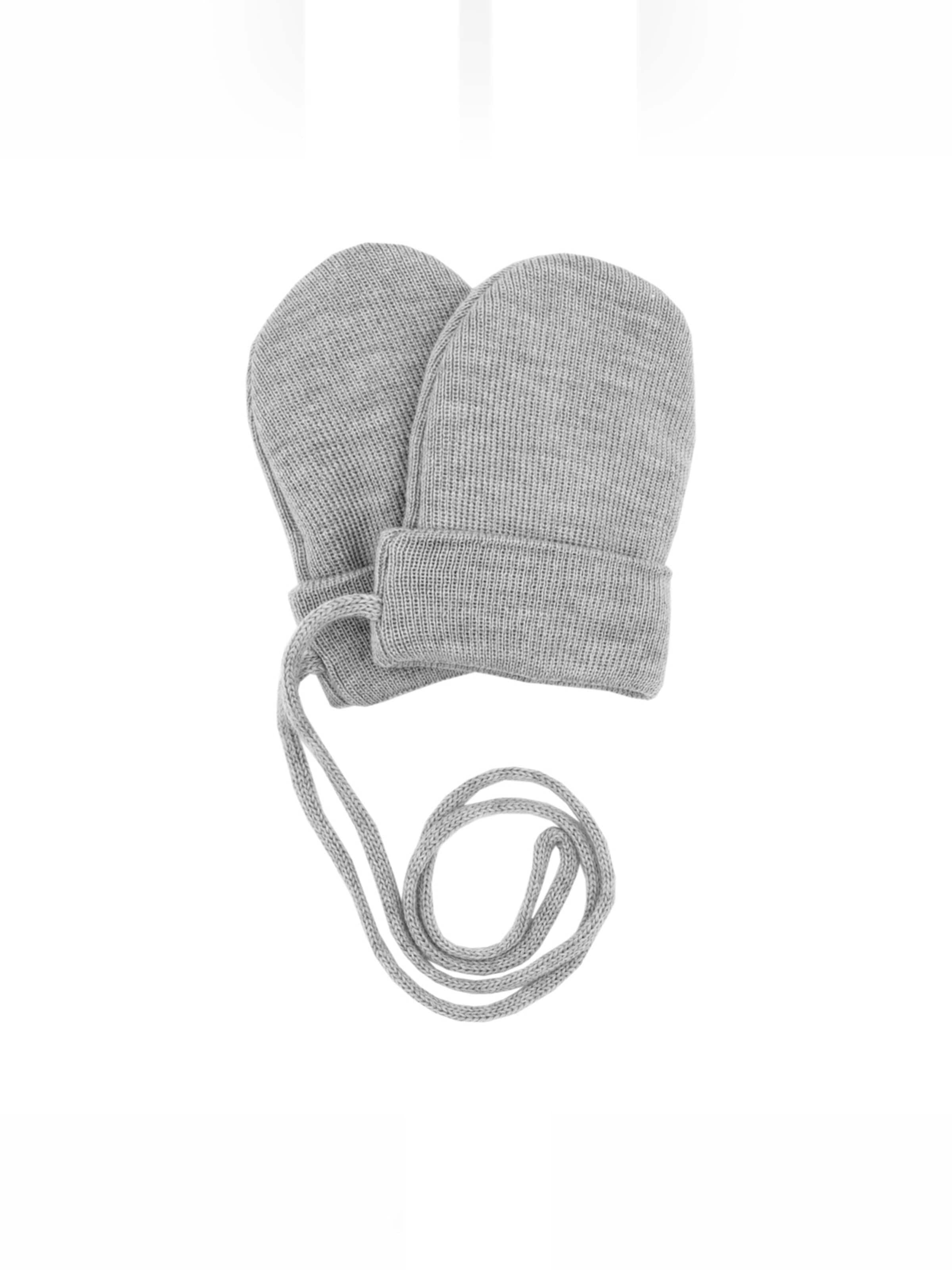 MAXIMO Handschuhe 'GOTS BABY-Fausthandschuhe gestrickt, Umschlagrand, Band'‌‌‌‌‌‌‌ in Grau: Vorderseite