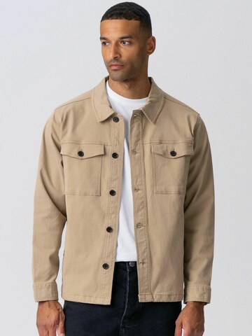 TEESHOPPEN Regular fit Button Up Shirt ' Twill Overshirt ' in Beige