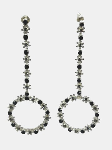 Gloria Mago Earrings 'Long dangle earring Sw crystal silver black flowers' in Silver: front
