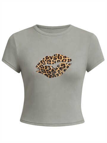 T-shirt 'Women's Casual Cotton Summer T-Shirt with Leopard Print lips' GORHEY en gris