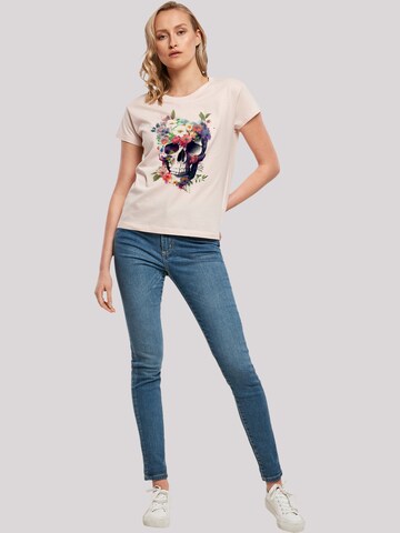 T-shirt 'Totenkopf Blumen' F4NT4STIC en rose
