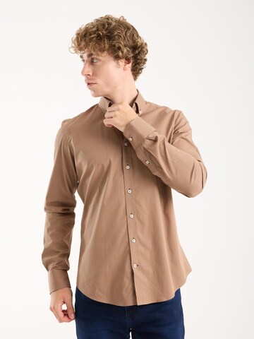 Slim fit Camicia business 'Leonardo Sport Poplin Stretch Man Shirt Brown' di 7Camicie in marrone