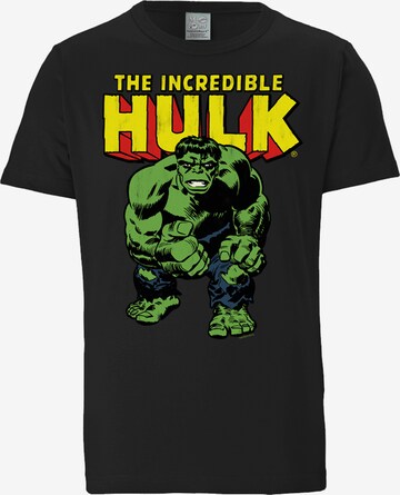 LOGOSHIRT Shirt 'Marvel Comics - Hulk' in Zwart: voorkant