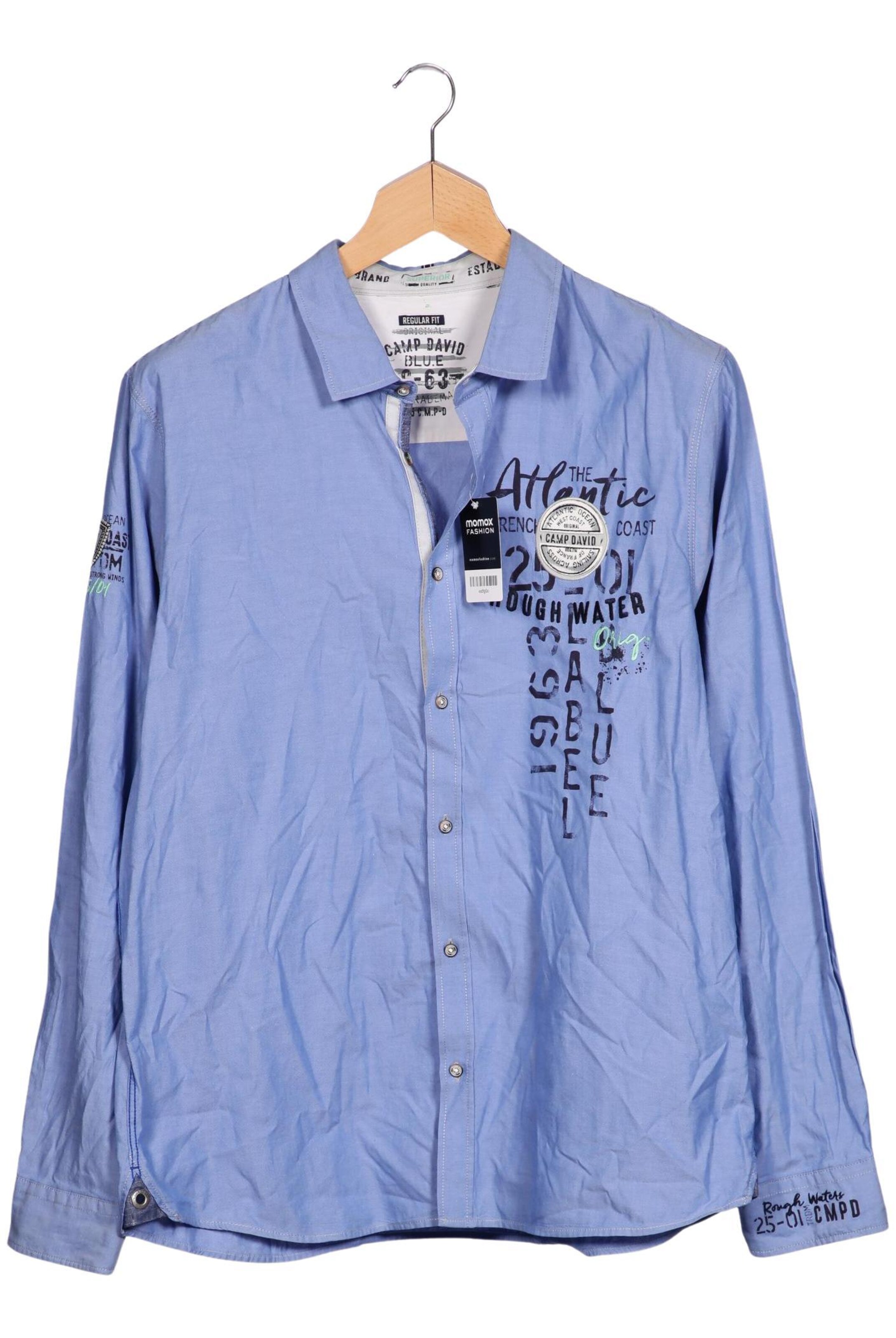CAMP DAVID Button Up Shirt in 4XL in Blue: front