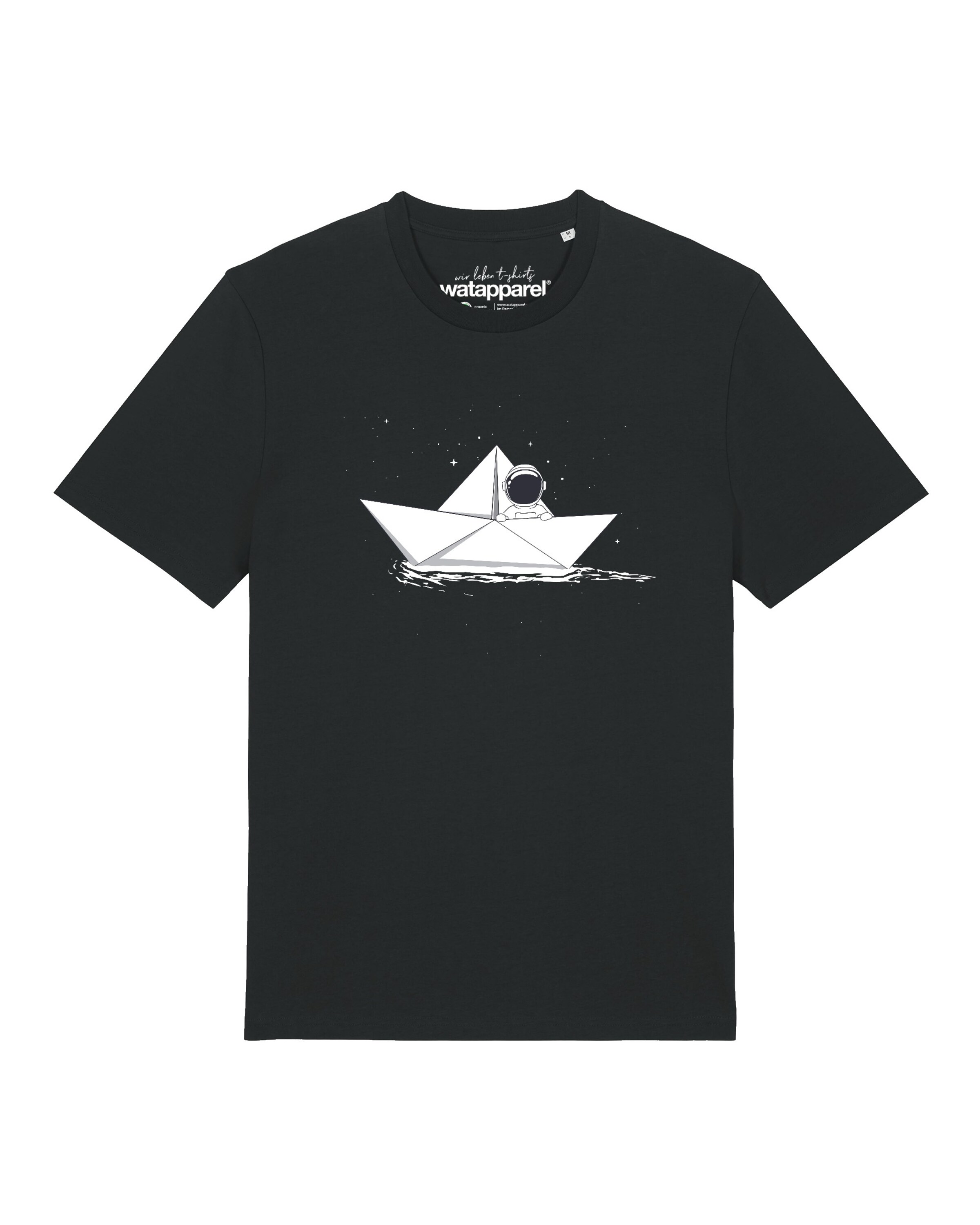 T-Shirt 'Astronaut In Paper Boat' Watapparel en noir : devant