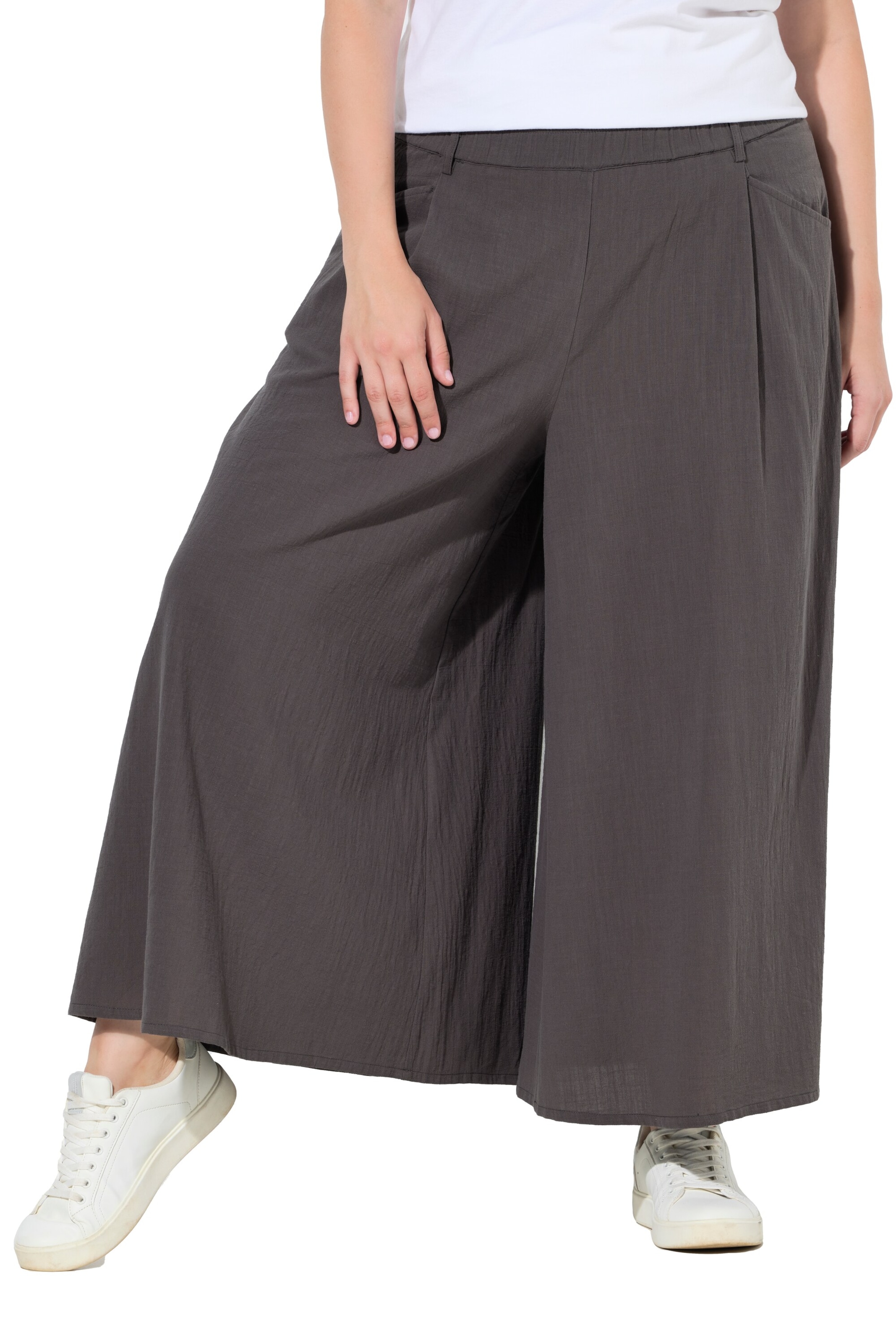 Ulla Popken Wide leg Pleat-front trousers in Grey: front
