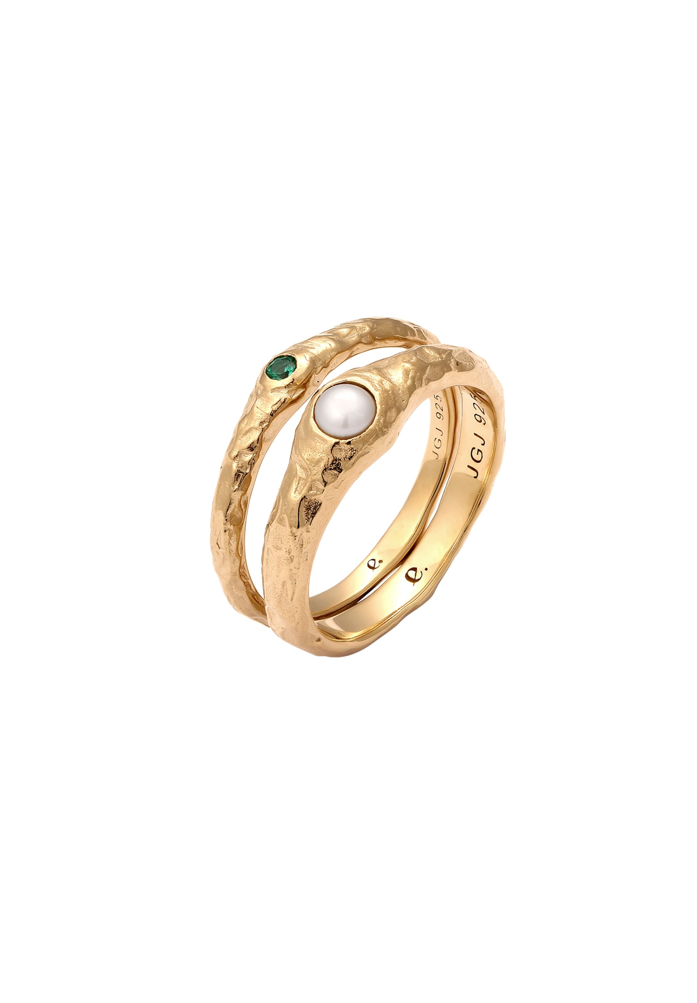 ELLI PREMIUM Bague en or / émeraude / blanc perle, Vue avec produit