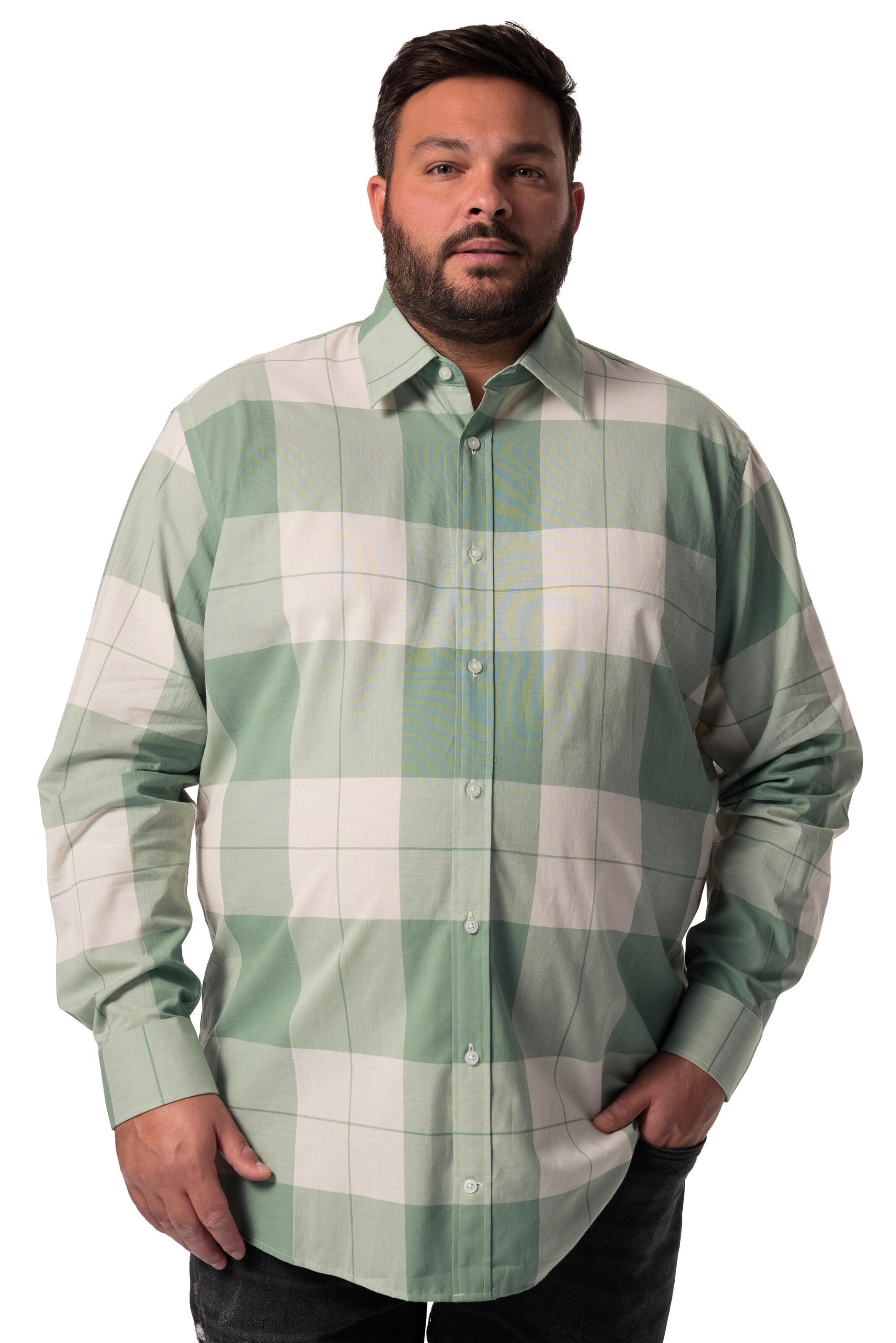 Men Plus Comfort fit Button Up Shirt in Green: front
