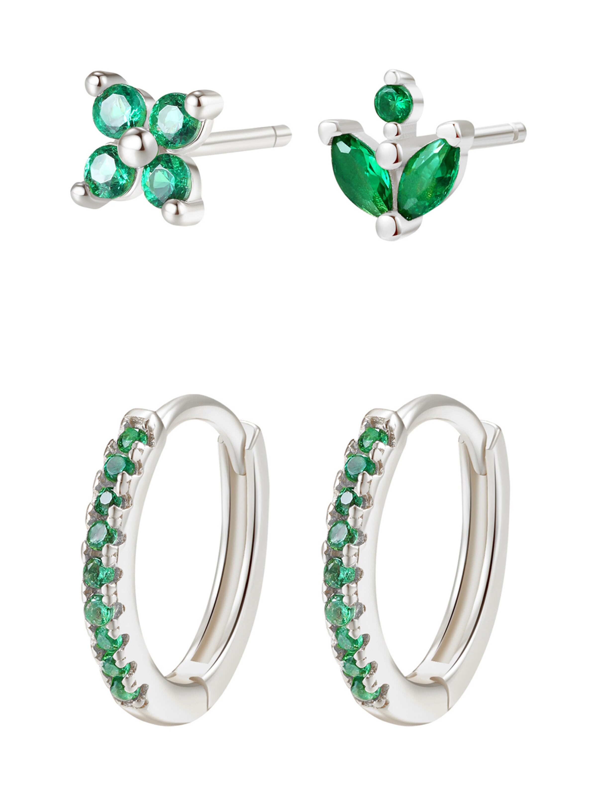 Hey Happiness Earrings 'Green Stack' in Silver: front
