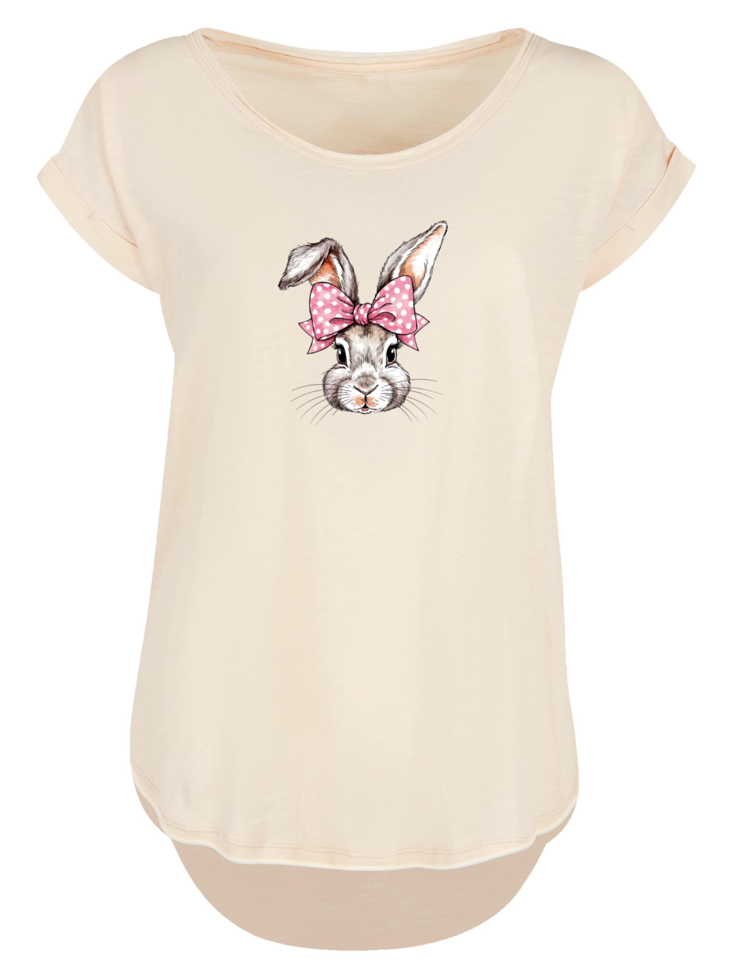 F4NT4STIC T-Shirt 'Niedlicher Hase mit Schleife' in Beige: Vorderseite