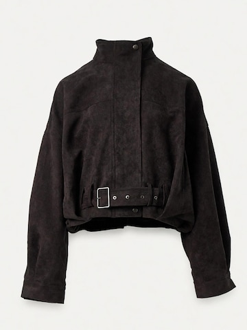 yoligex Übergangsjacke 'Vintage Cropped Suede Jacket with Belt'‌‌‌‌ in Grau: Vorderseite