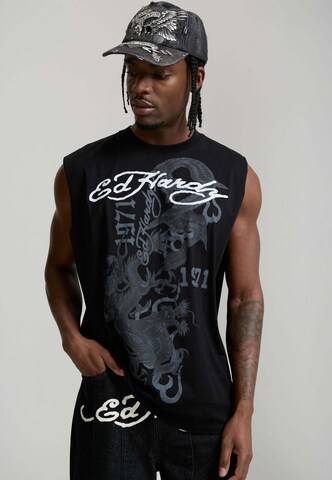 Ed Hardy Top in Schwarz: Vorderseite