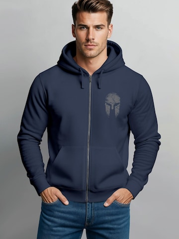 Neverless Zip-Up Hoodie 'Sparta Helm' in Blue