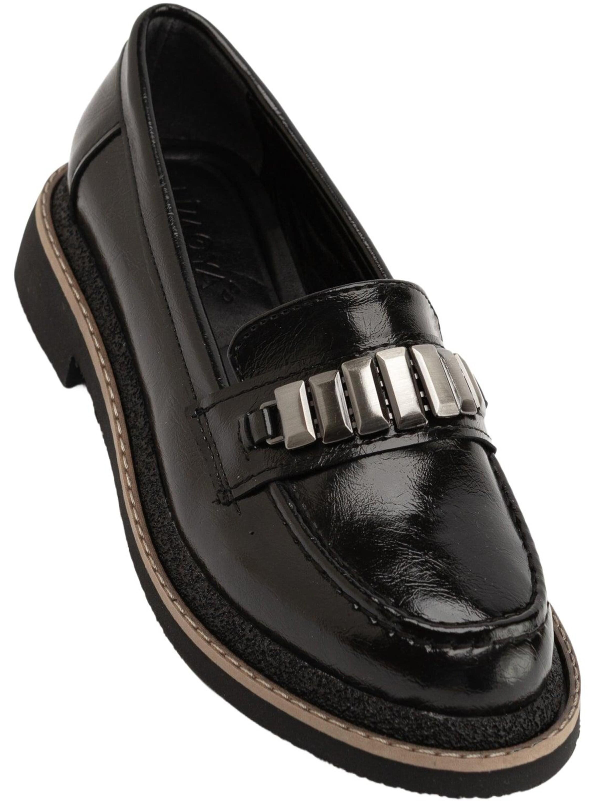 Limoya Classic Flats 'Limoya Maribel Damen-Plateau-Loafer mit Accessoires und Details' in Black: front